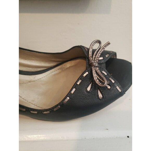 Arturo Chiang Shoes Wedges Womens Leather Navy Peep Toe 7.5 Kitten Heel - Picture 8 of 12